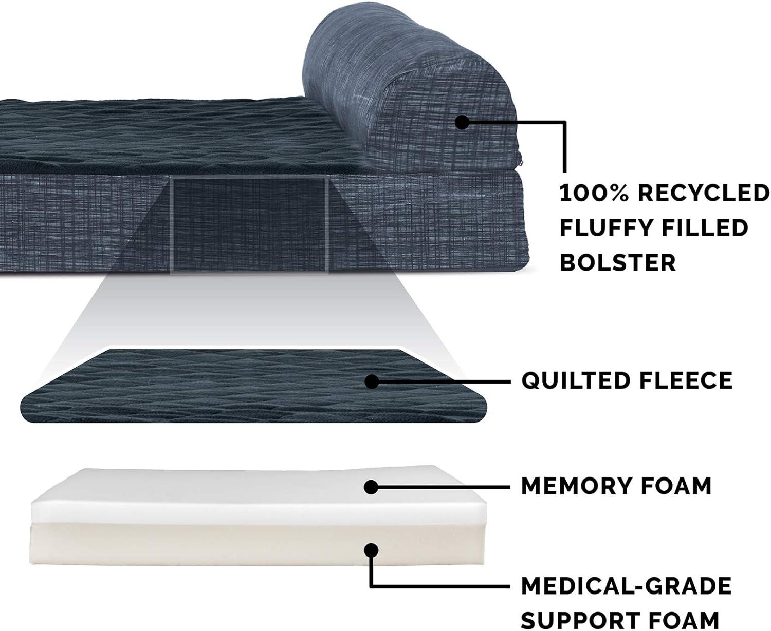 imageFurhaven Replacement Dog Bed Cover Berber ampamp Suede Blanket Top Mattress Machine Washable Espresso LargeChaise Quilted Fleece Print Suede Dk Blue