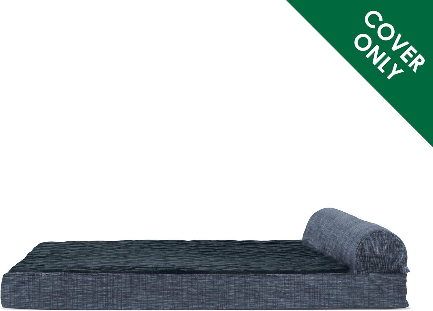 imageFurhaven Replacement Dog Bed Cover Berber ampamp Suede Blanket Top Mattress Machine Washable Espresso LargeChaise Quilted Fleece Print Suede Dk Blue