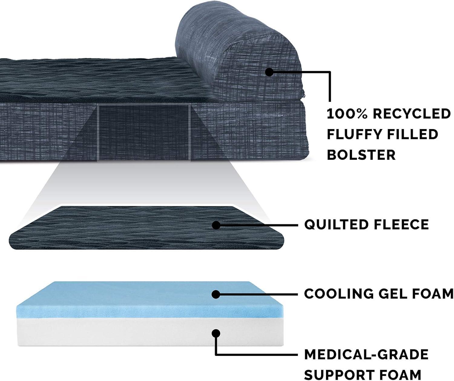 imageFurhaven Replacement Dog Bed Cover Berber ampamp Suede Blanket Top Mattress Machine Washable Espresso LargeChaise Quilted Fleece Print Suede Dk Blue