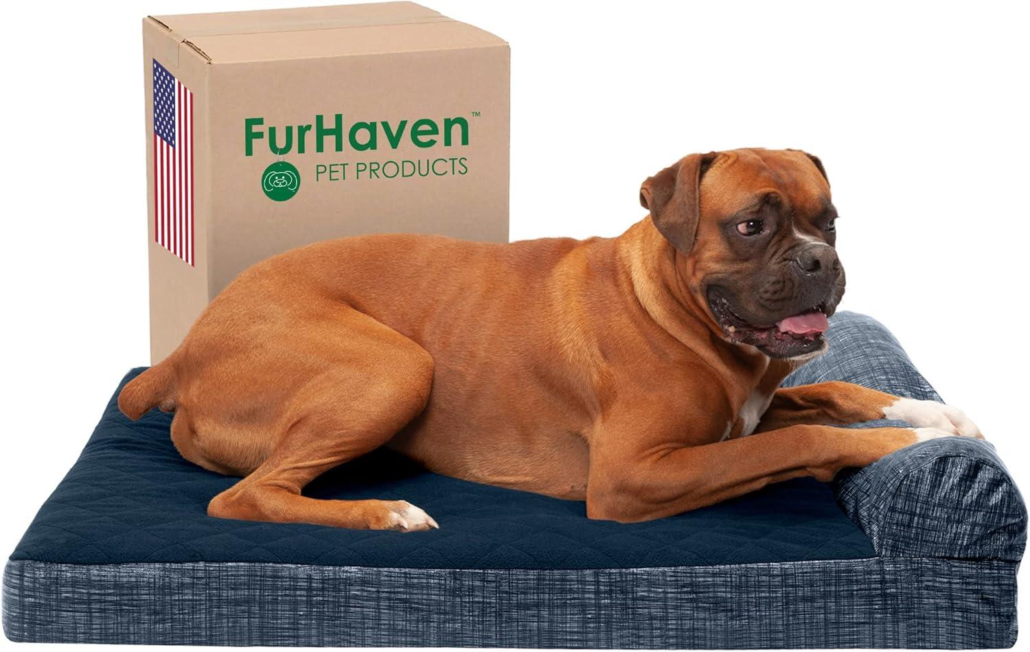 imageFurhaven Replacement Dog Bed Cover Berber ampamp Suede Blanket Top Mattress Machine Washable Espresso LargeChaise Quilted Fleece Print Suede Dk Blue
