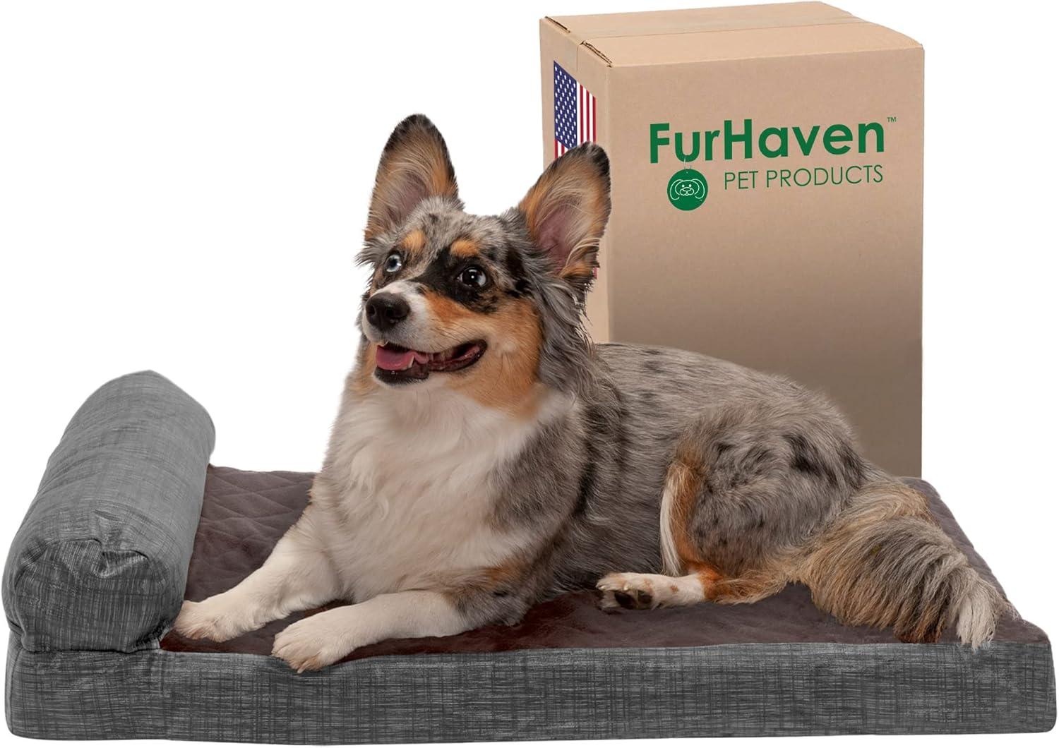 imageFurhaven Replacement Dog Bed Cover Berber ampamp Suede Blanket Top Mattress Machine Washable Espresso LargeChaise Quilted Fleece Print Suede Espresso