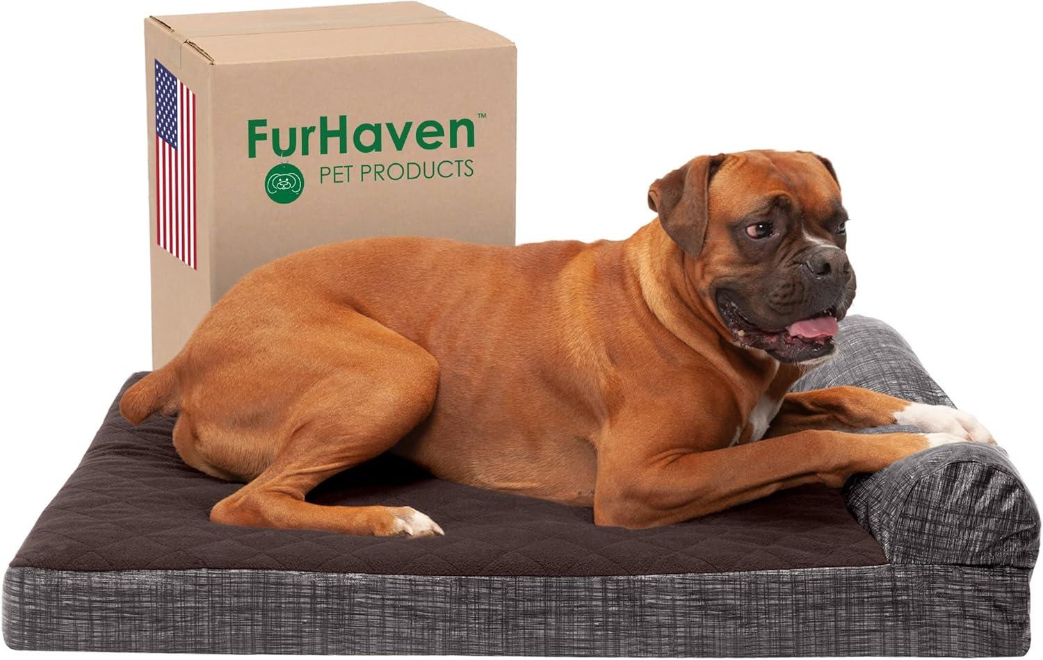 imageFurhaven Replacement Dog Bed Cover Berber ampamp Suede Blanket Top Mattress Machine Washable Espresso LargeChaise Quilted Fleece Print Suede Espresso