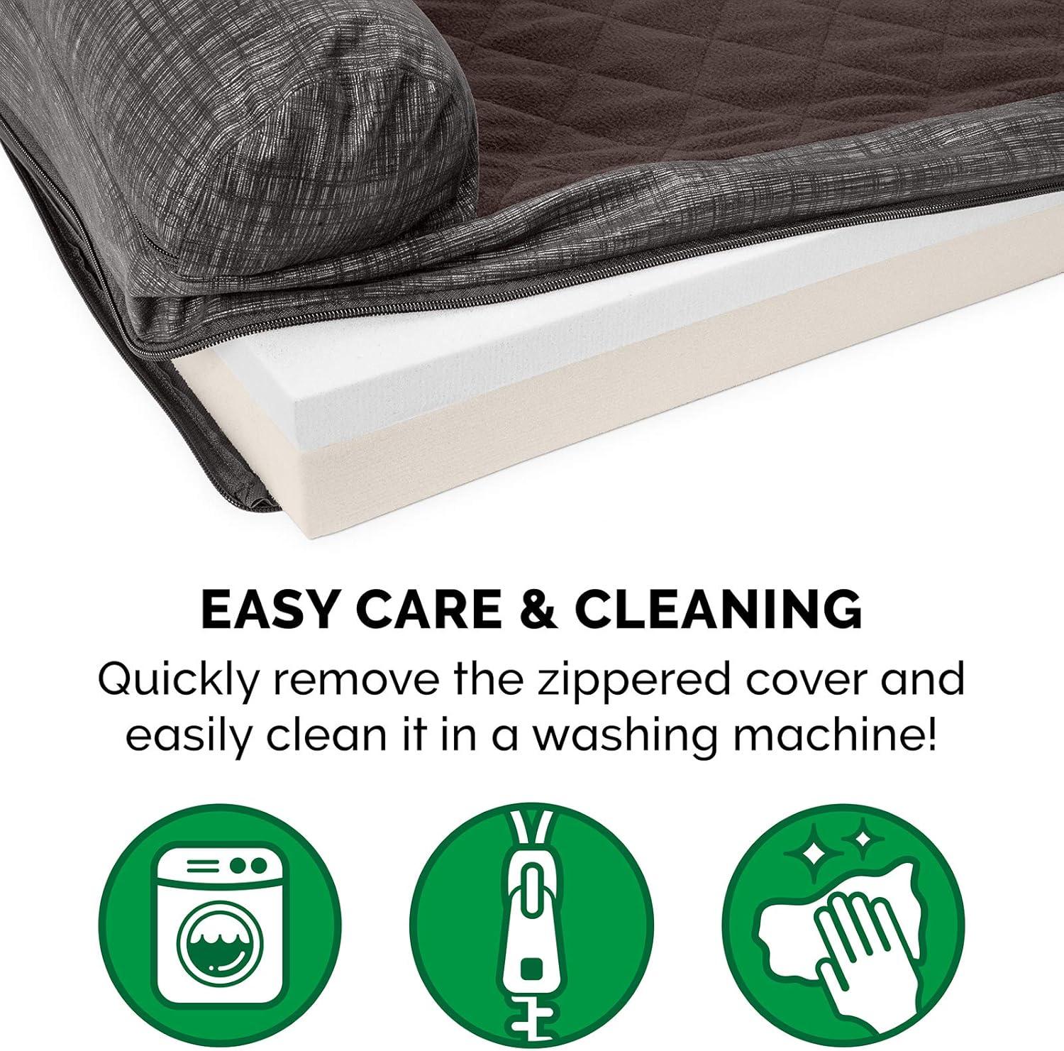imageFurhaven Replacement Dog Bed Cover Berber ampamp Suede Blanket Top Mattress Machine Washable Espresso LargeChaise Quilted Fleece Print Suede Espresso
