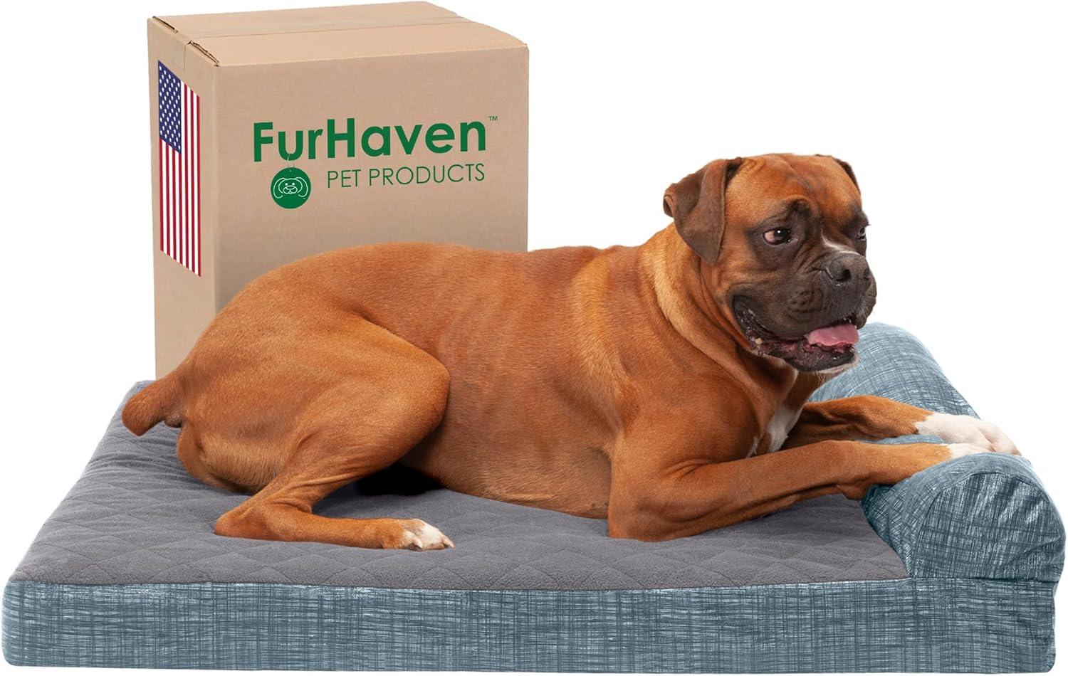 imageFurhaven Replacement Dog Bed Cover Berber ampamp Suede Blanket Top Mattress Machine Washable Espresso LargeChaise Quilted Fleece Print Suede Titanium