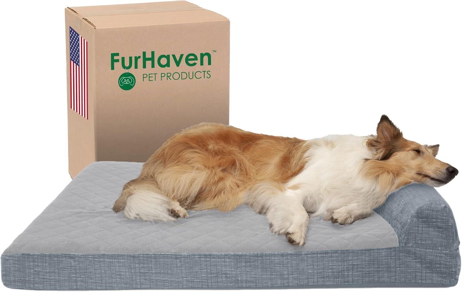 imageFurhaven Replacement Dog Bed Cover Berber ampamp Suede Blanket Top Mattress Machine Washable Espresso LargeChaise Quilted Fleece Print Suede Titanium