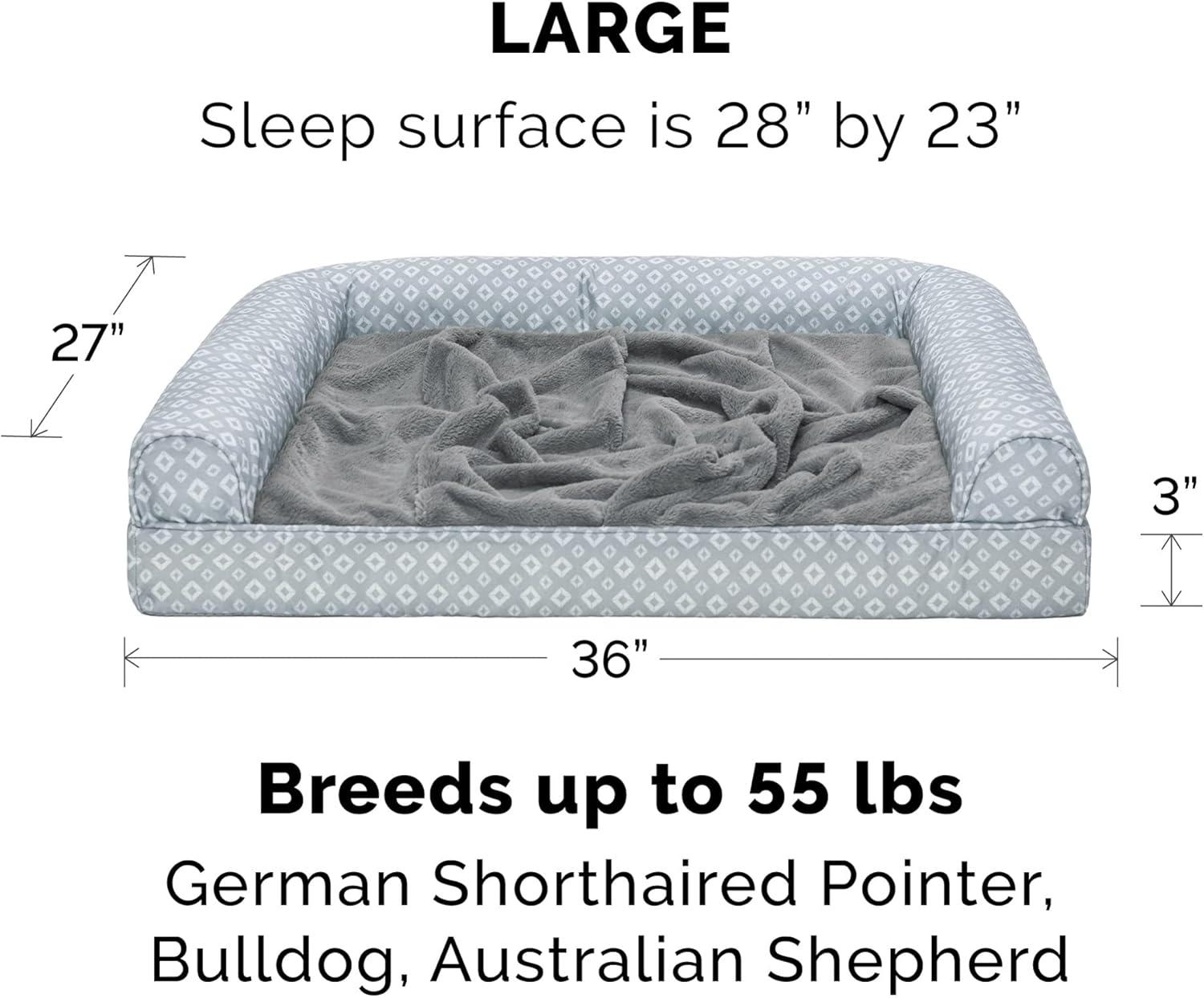imageFurhaven Replacement Dog Bed Cover Berber ampamp Suede Blanket Top Mattress Machine Washable Espresso LargeGray Plush Diamond Print Nest Top