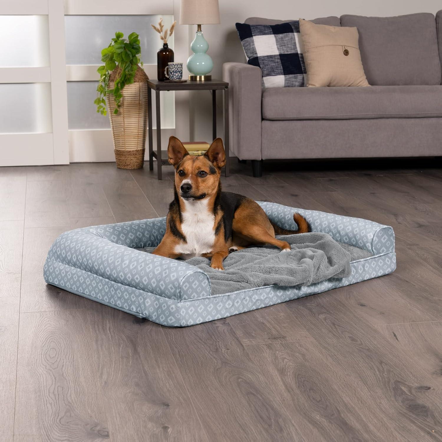 imageFurhaven Replacement Dog Bed Cover Berber ampamp Suede Blanket Top Mattress Machine Washable Espresso LargeGray Plush Diamond Print Nest Top