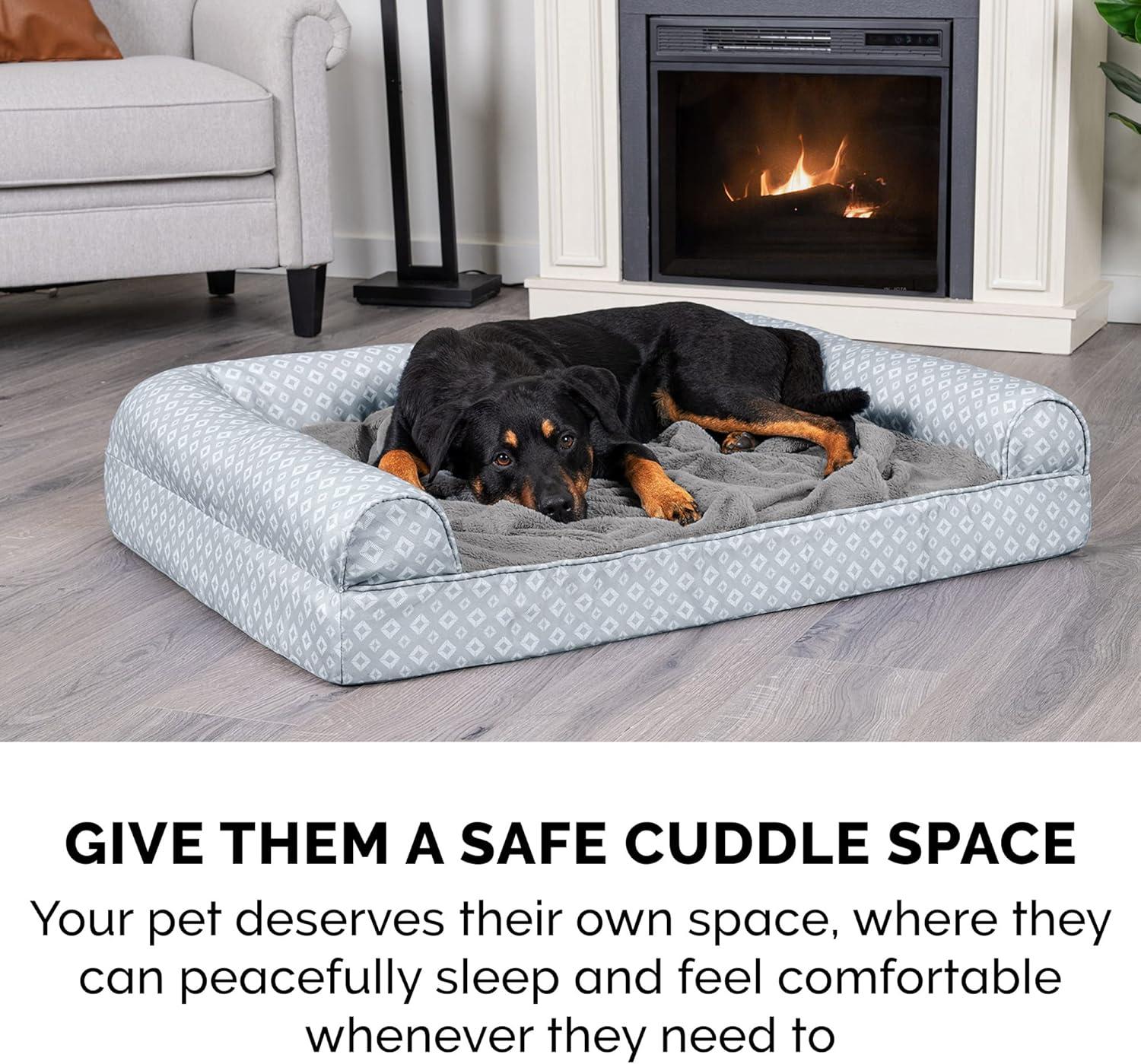 imageFurhaven Replacement Dog Bed Cover Berber ampamp Suede Blanket Top Mattress Machine Washable Espresso LargeGray Plush Diamond Print Nest Top