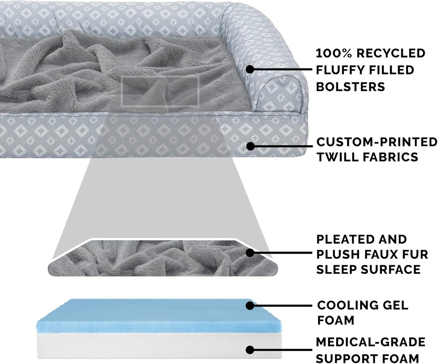 imageFurhaven Replacement Dog Bed Cover Berber ampamp Suede Blanket Top Mattress Machine Washable Espresso LargeGray Plush Diamond Print Nest Top