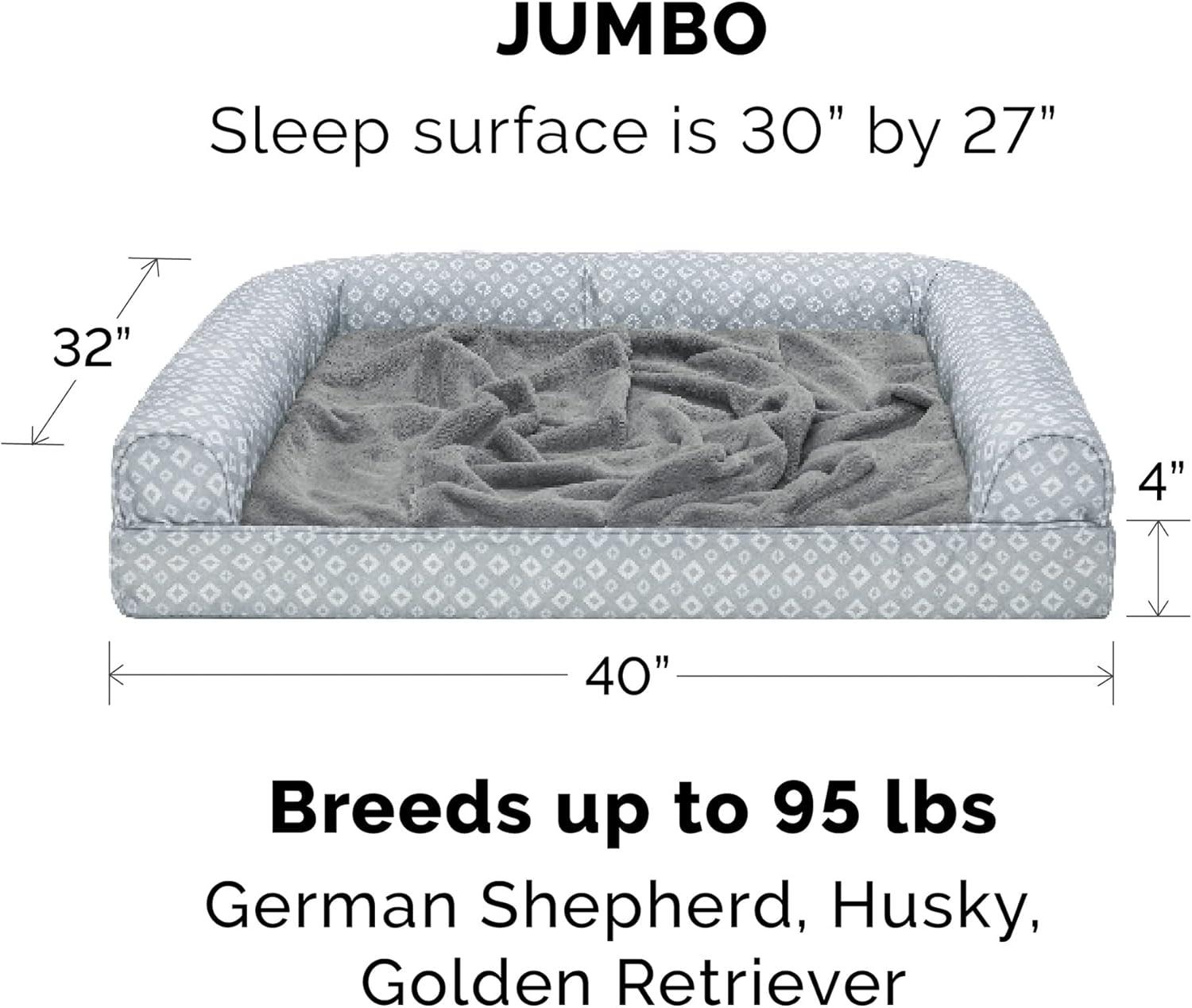 imageFurhaven Replacement Dog Bed Cover Plush ampamp Diamond Print Nest Top SofaStyle Machine Washable Gray Jumbo XLarge