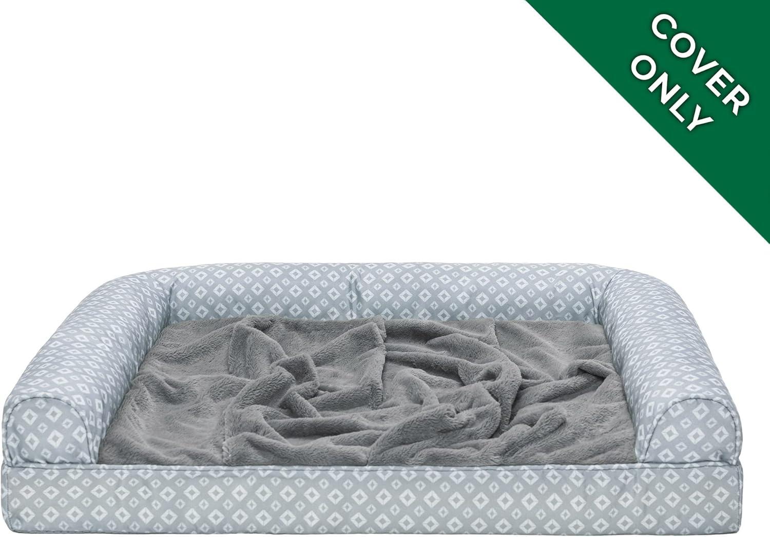 imageFurhaven Replacement Dog Bed Cover Plush ampamp Diamond Print Nest Top SofaStyle Machine Washable Gray Jumbo XLarge