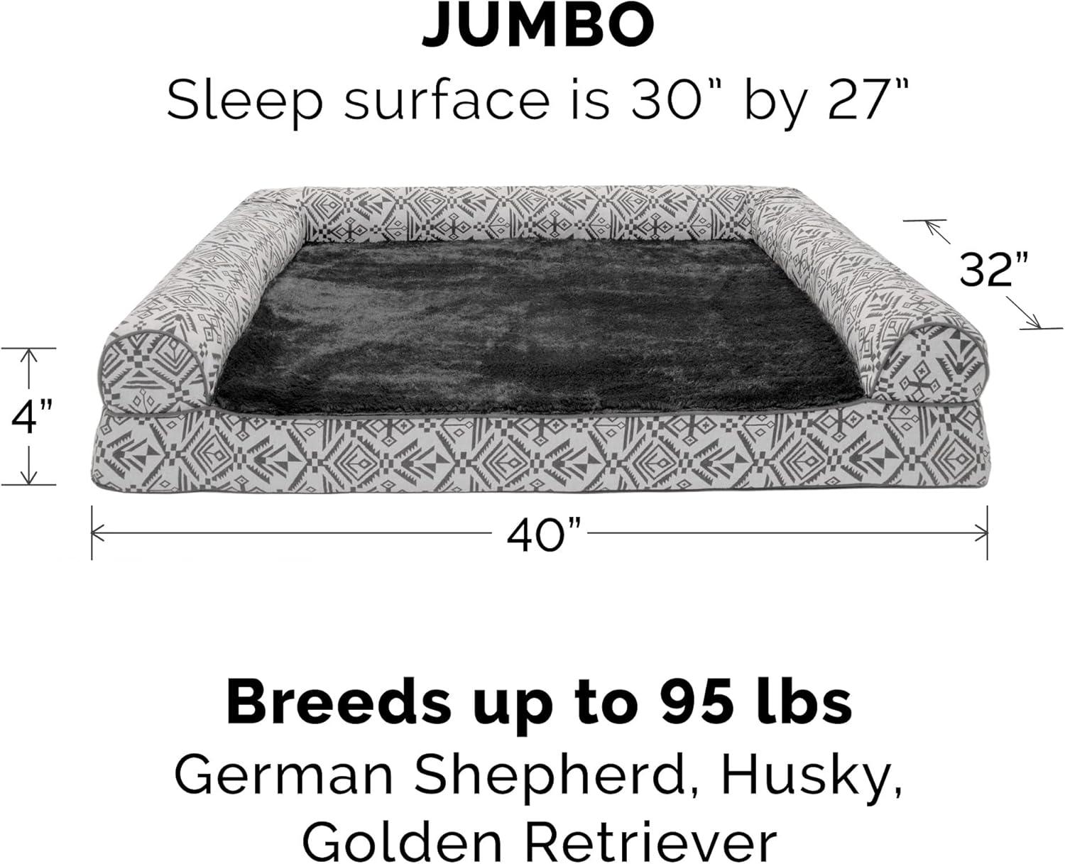 imageFurhaven Replacement Dog Bed Cover Plush ampamp Southwest Kilim Dcor SofaStyle Machine Washable Desert Brown Jumbo Plus XXLargePlush Southwest Kilim Decor Boulder Grey