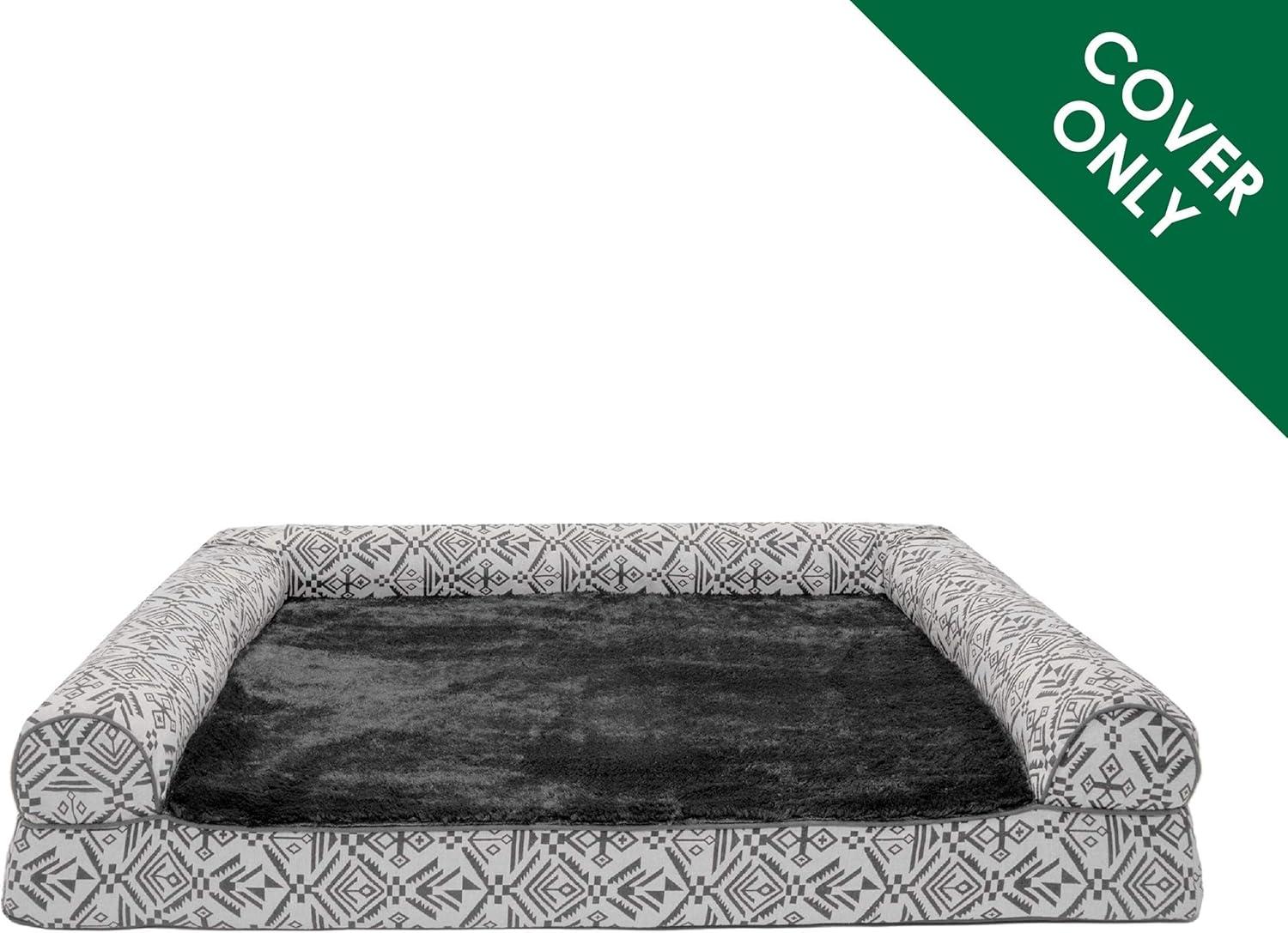imageFurhaven Replacement Dog Bed Cover Plush ampamp Southwest Kilim Dcor SofaStyle Machine Washable Desert Brown Jumbo Plus XXLargePlush Southwest Kilim Decor Boulder Grey