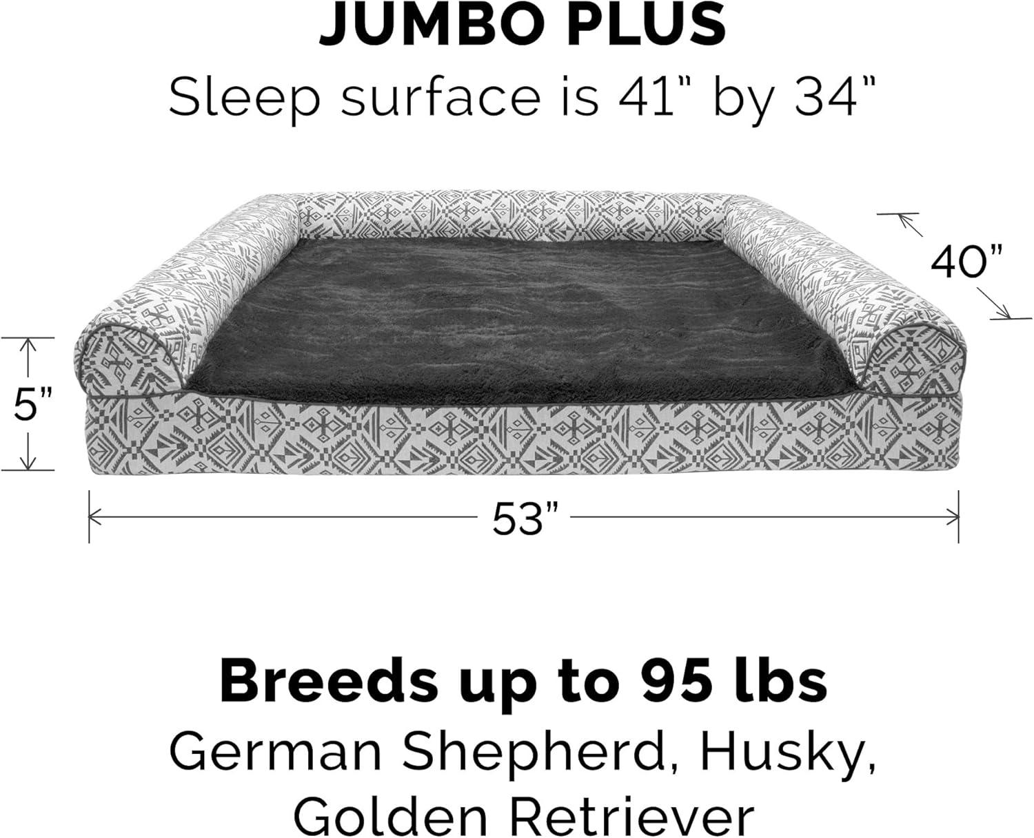 imageFurhaven Replacement Dog Bed Cover Plush ampamp Southwest Kilim Dcor SofaStyle Machine Washable Desert Brown Jumbo Plus XXLargePlush Southwest Kilim Decor Boulder Grey