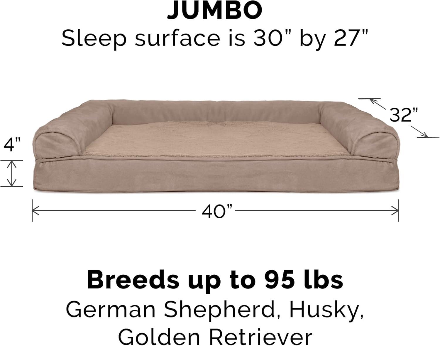 imageFurhaven Replacement Dog Bed Cover Plush ampamp Suede SofaStyle Machine Washable Almondine Jumbo XLargePlush Suede Almondine