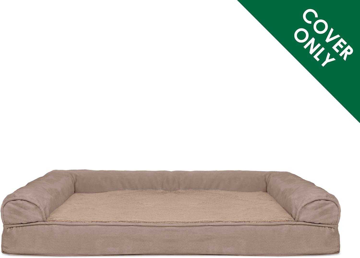 imageFurhaven Replacement Dog Bed Cover Plush ampamp Suede SofaStyle Machine Washable Almondine Jumbo XLargePlush Suede Almondine