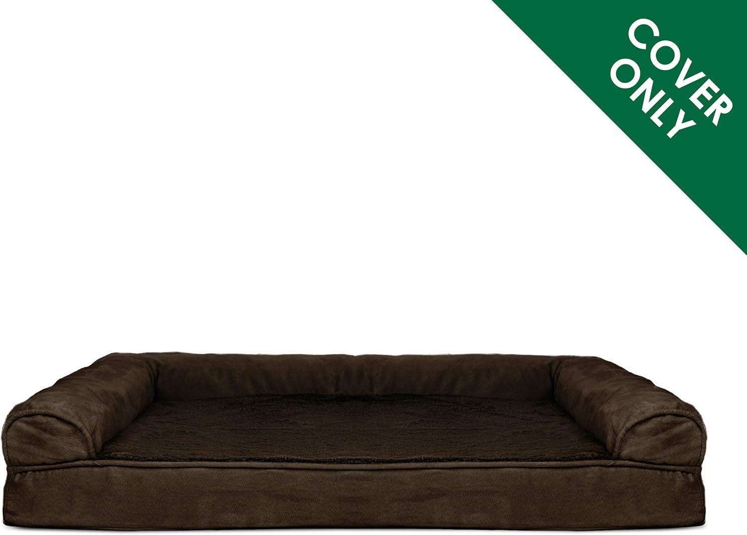 imageFurhaven Replacement Dog Bed Cover Plush ampamp Suede SofaStyle Machine Washable Almondine Jumbo XLargePlush Suede Espresso