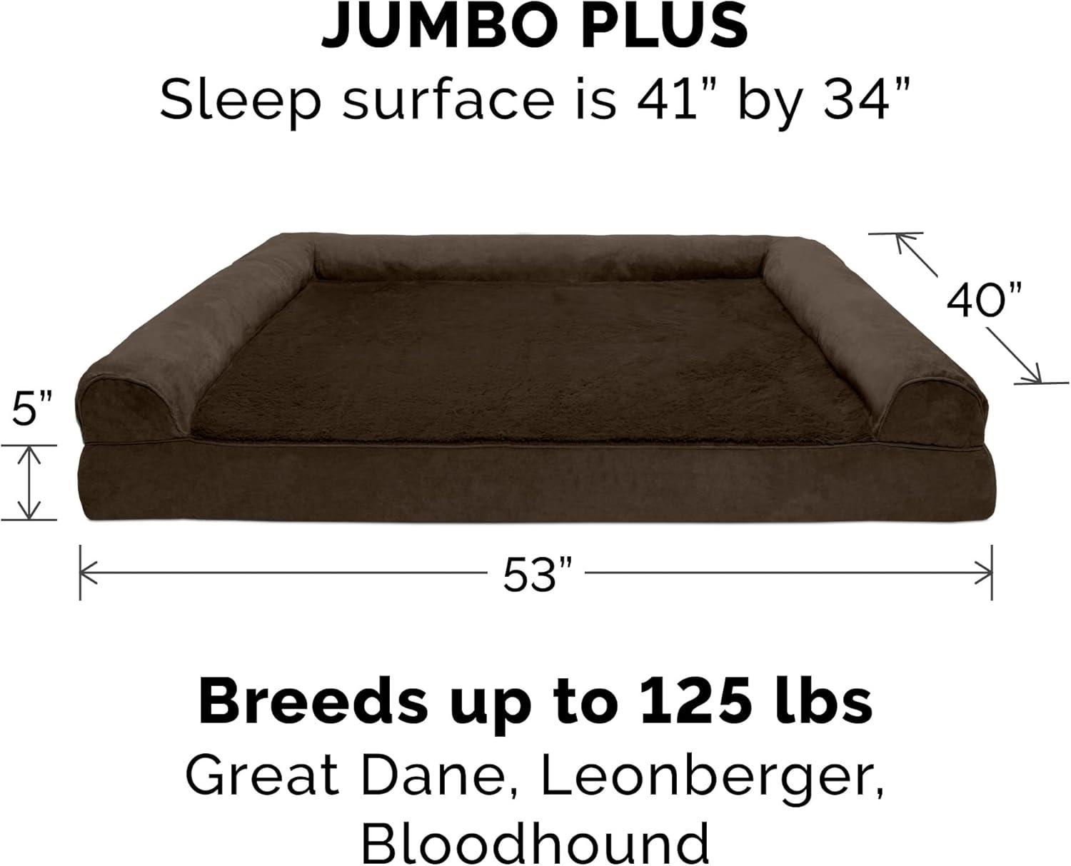 imageFurhaven Replacement Dog Bed Cover Plush ampamp Suede SofaStyle Machine Washable Almondine Jumbo XLargePlush Suede Espresso