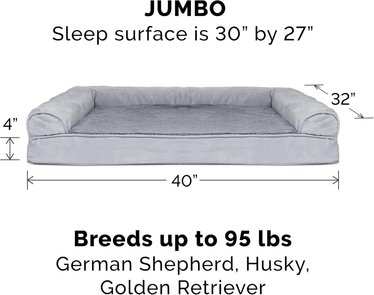 imageFurhaven Replacement Dog Bed Cover Plush ampamp Suede SofaStyle Machine Washable Gray Jumbo XLargePlush Suede Gray