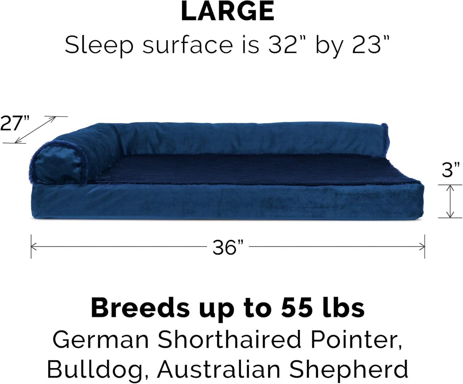 imageFurhaven Replacement Dog Bed Cover Plush ampamp Velvet L Shaped Chaise Machine Washable Deep Sapphire MediumPlush Velvet Deep Sapphire