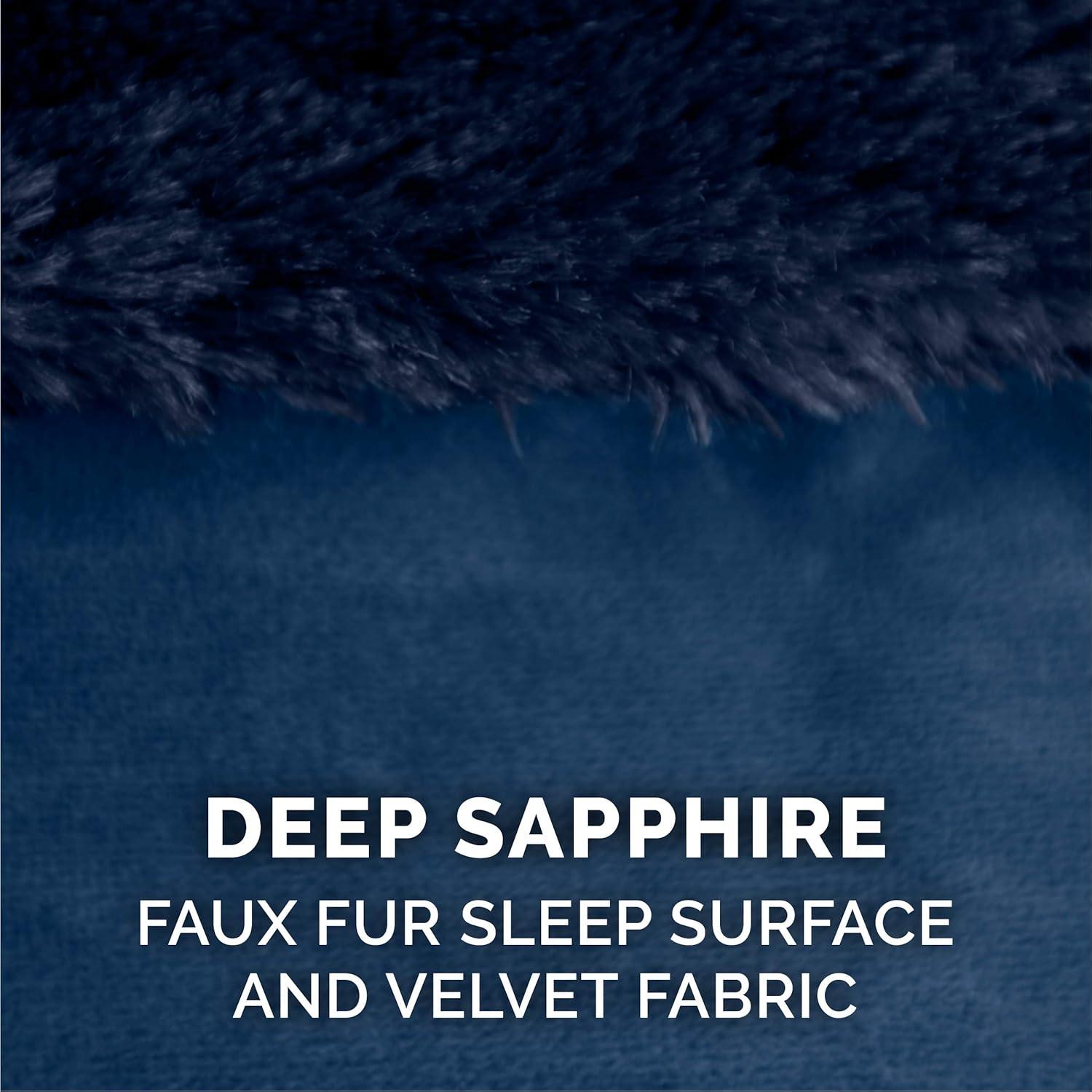 imageFurhaven Replacement Dog Bed Cover Plush ampamp Velvet L Shaped Chaise Machine Washable Deep Sapphire MediumPlush Velvet Deep Sapphire