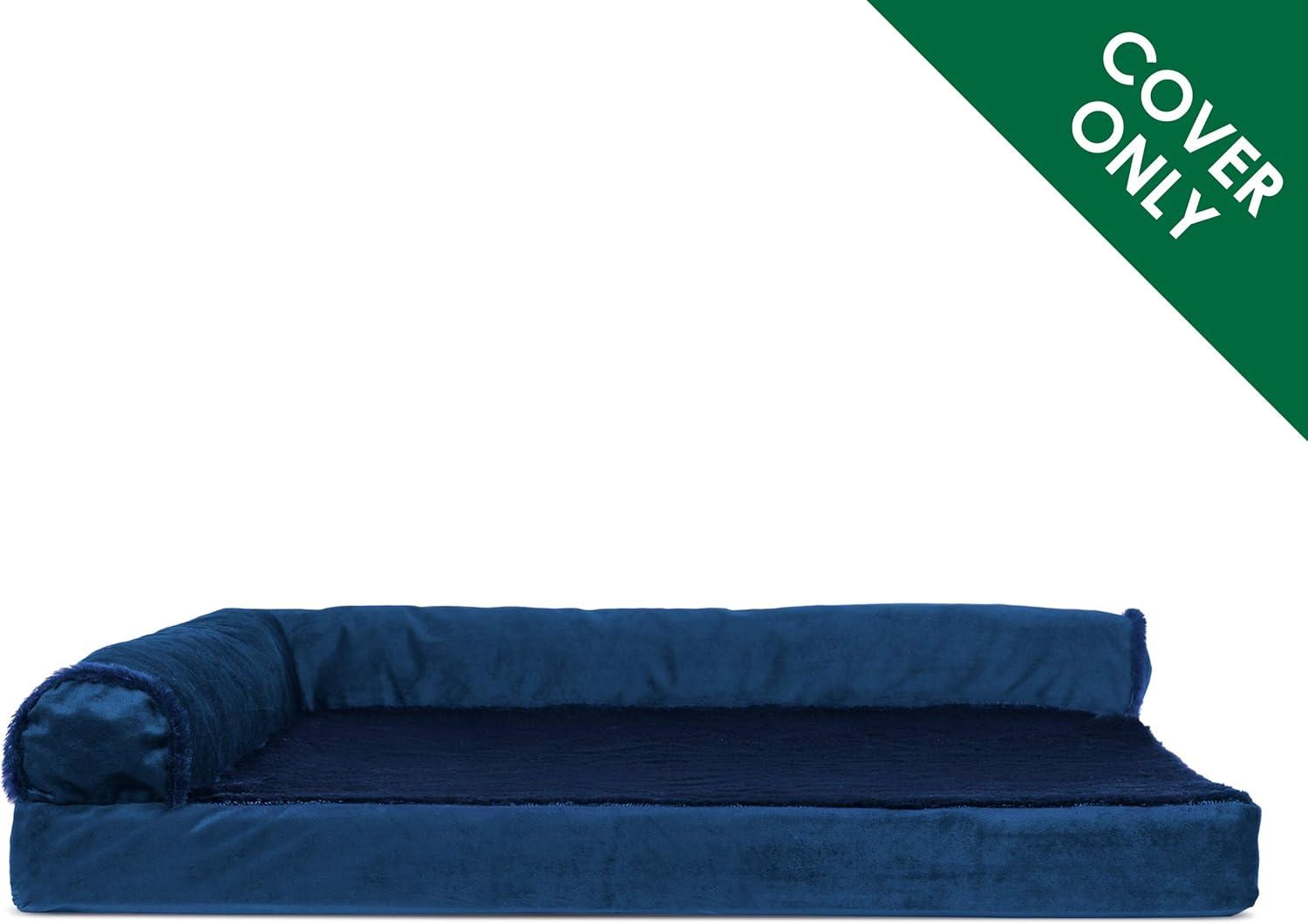 imageFurhaven Replacement Dog Bed Cover Plush ampamp Velvet L Shaped Chaise Machine Washable Deep Sapphire MediumPlush Velvet Deep Sapphire