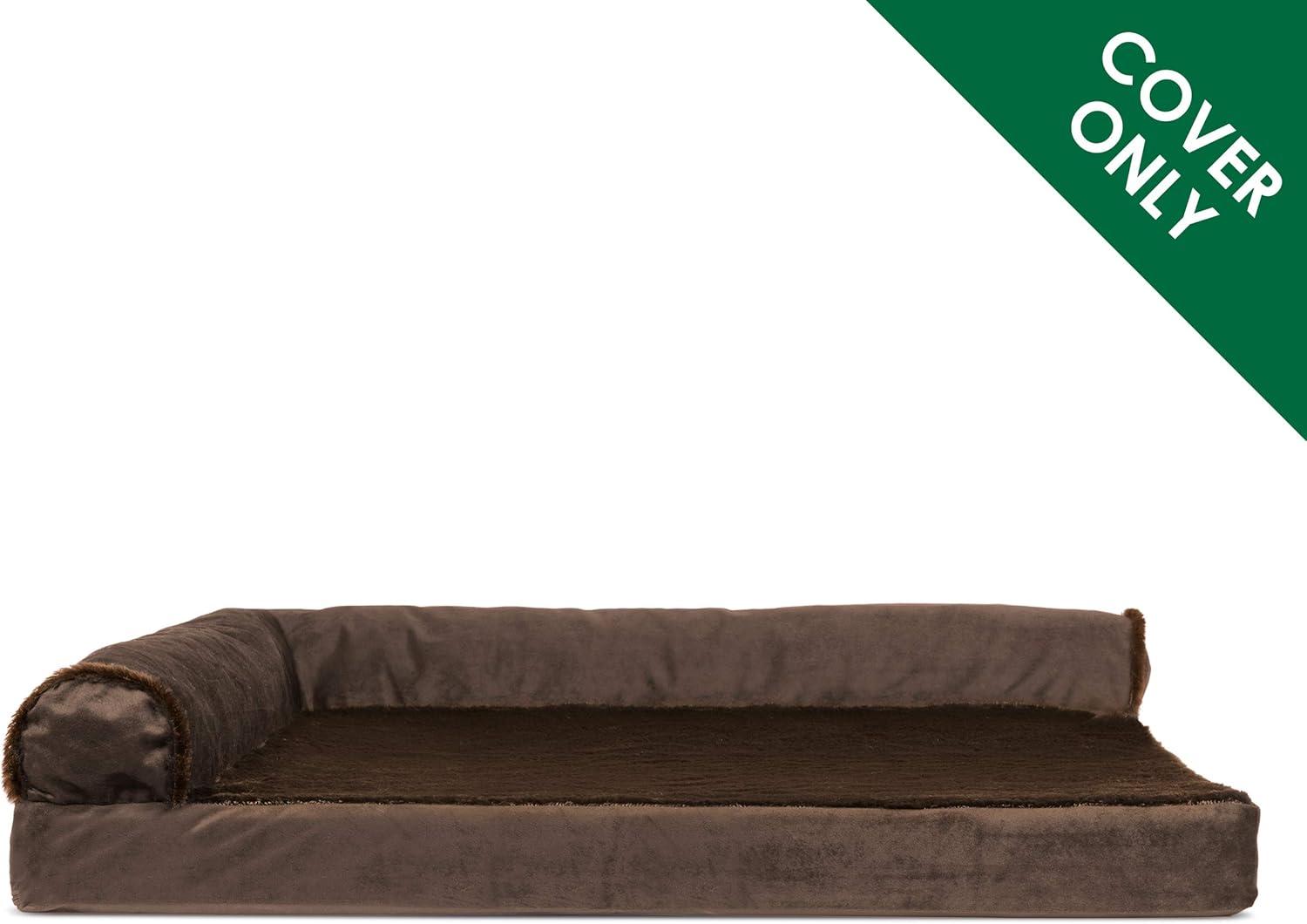 imageFurhaven Replacement Dog Bed Cover Plush ampamp Velvet L Shaped Chaise Machine Washable Deep Sapphire MediumPlush Velvet Sable Brown