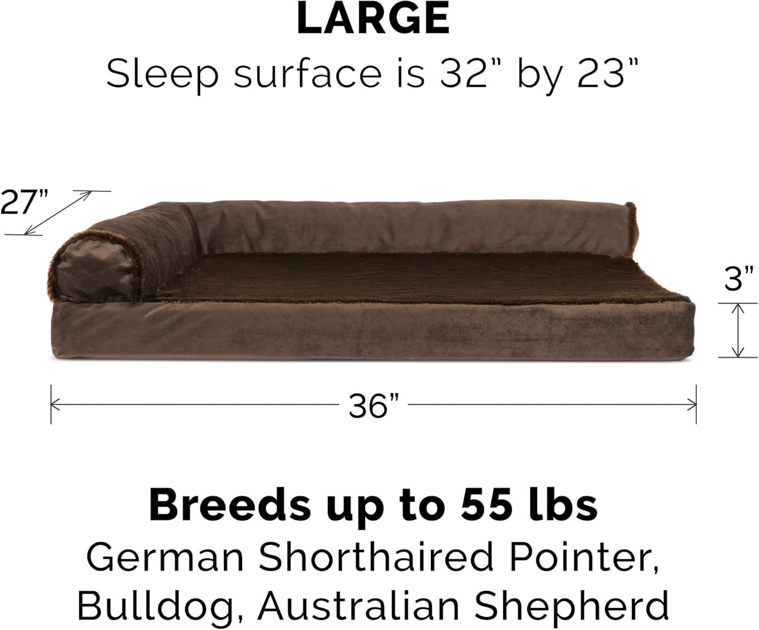 imageFurhaven Replacement Dog Bed Cover Plush ampamp Velvet L Shaped Chaise Machine Washable Deep Sapphire MediumPlush Velvet Sable Brown