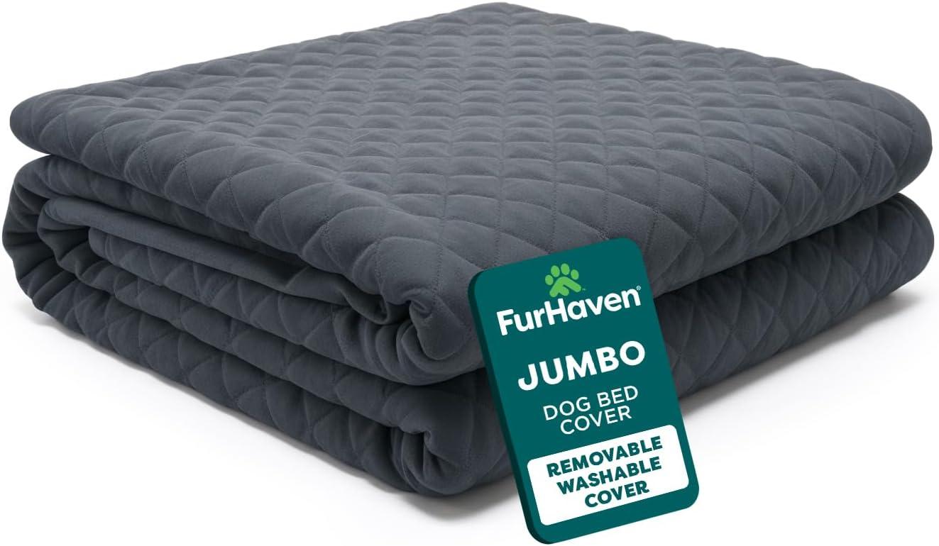 imageFurhaven Replacement Dog Bed Cover Quilted SofaStyle COVER ONLY Machine Washable Silver Gray Jumbo Plus XXLarge 53quot x 40quotIron Gray