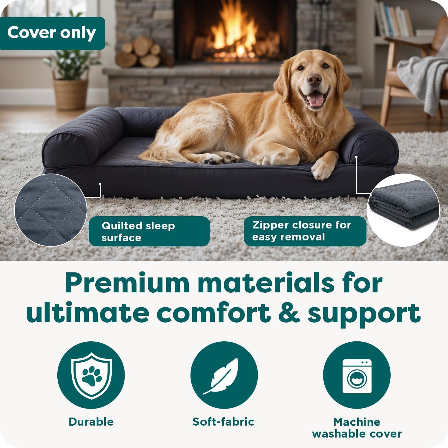 imageFurhaven Replacement Dog Bed Cover Quilted SofaStyle COVER ONLY Machine Washable Silver Gray Jumbo Plus XXLarge 53quot x 40quotIron Gray