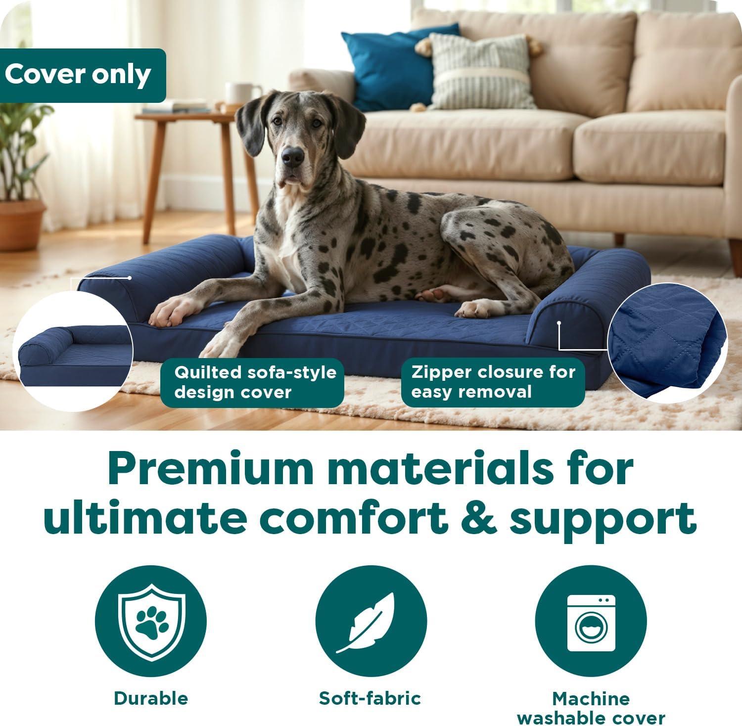 imageFurhaven Replacement Dog Bed Cover Quilted SofaStyle COVER ONLY Machine Washable Silver Gray Jumbo Plus XXLarge 53quot x 40quotNavy