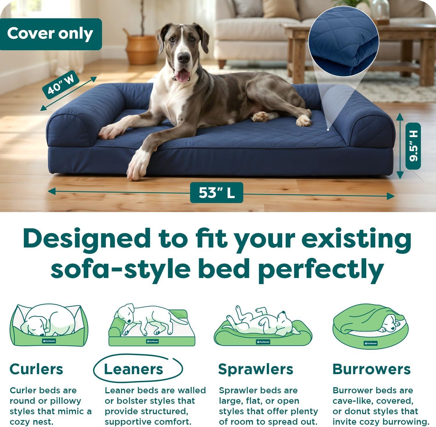 imageFurhaven Replacement Dog Bed Cover Quilted SofaStyle COVER ONLY Machine Washable Silver Gray Jumbo Plus XXLarge 53quot x 40quotNavy