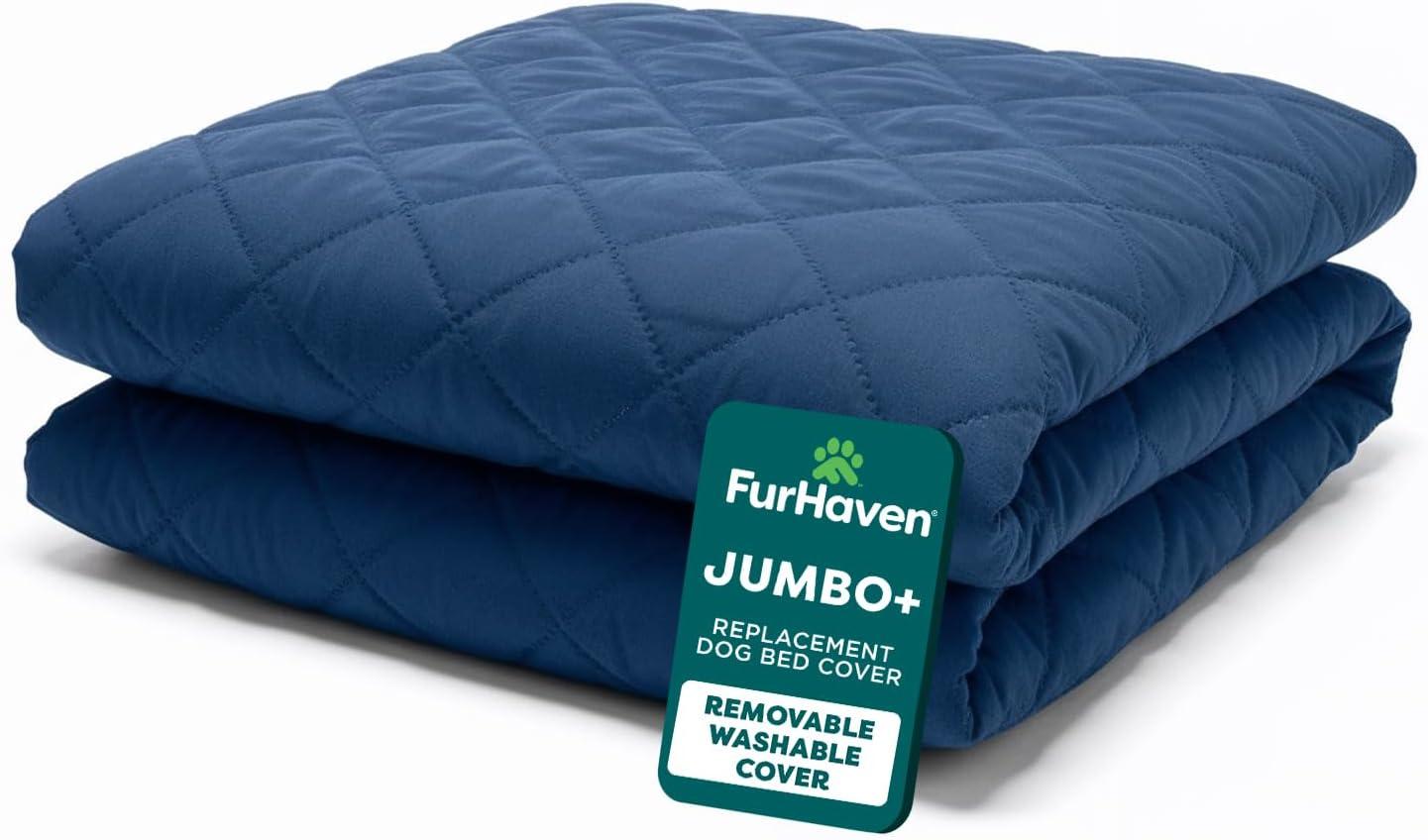 imageFurhaven Replacement Dog Bed Cover Quilted SofaStyle COVER ONLY Machine Washable Silver Gray Jumbo Plus XXLarge 53quot x 40quotNavy