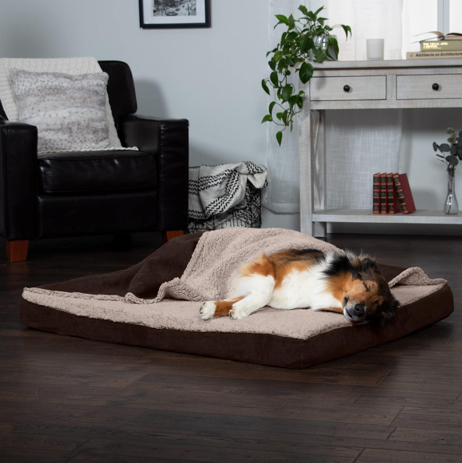 imageFurhaven Replacement Dog Bed Cover Sherpa ampamp Chenille SofaStyle Machine Washable Coffee MediumBlanket Top Berber Suede Espresso