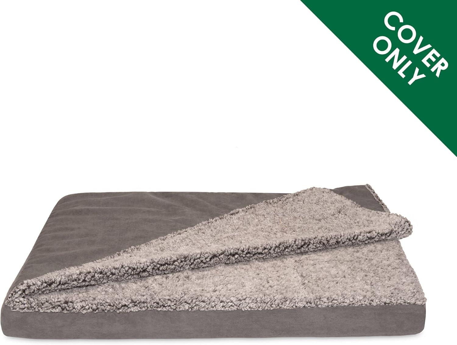 imageFurhaven Replacement Dog Bed Cover Sherpa ampamp Chenille SofaStyle Machine Washable Coffee MediumBlanket Top Berber Suede Gray