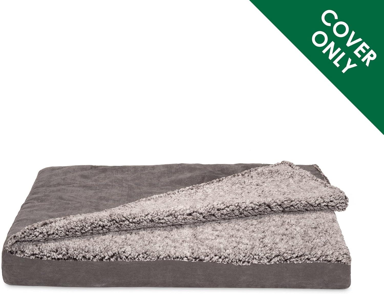 imageFurhaven Replacement Dog Bed Cover Sherpa ampamp Chenille SofaStyle Machine Washable Coffee MediumBlanket Top Berber Suede Gray