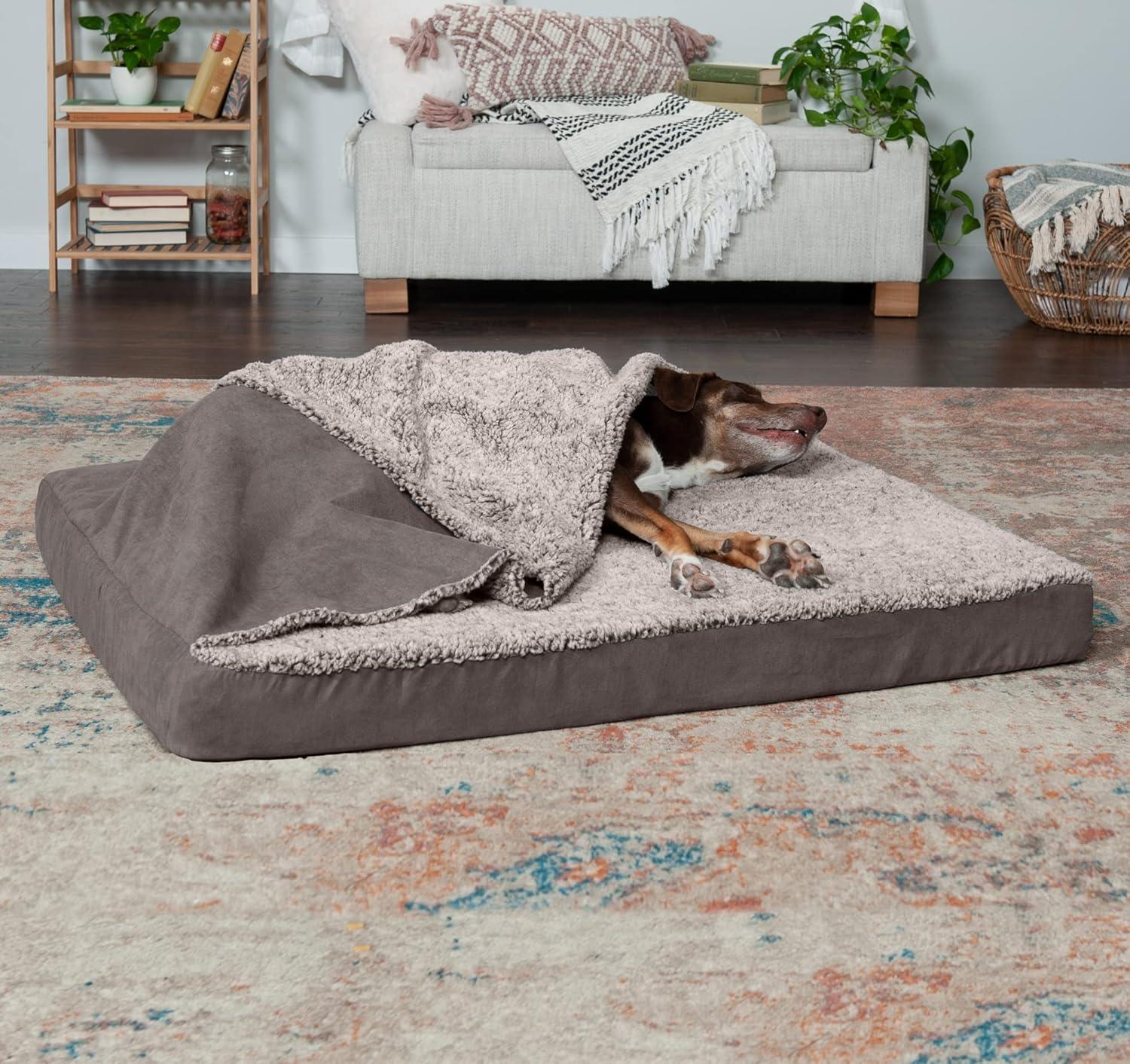 imageFurhaven Replacement Dog Bed Cover Sherpa ampamp Chenille SofaStyle Machine Washable Coffee MediumBlanket Top Berber Suede Gray