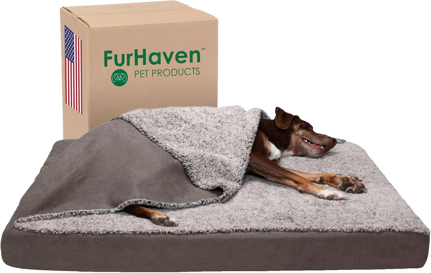 imageFurhaven Replacement Dog Bed Cover Sherpa ampamp Chenille SofaStyle Machine Washable Coffee MediumBlanket Top Berber Suede Gray