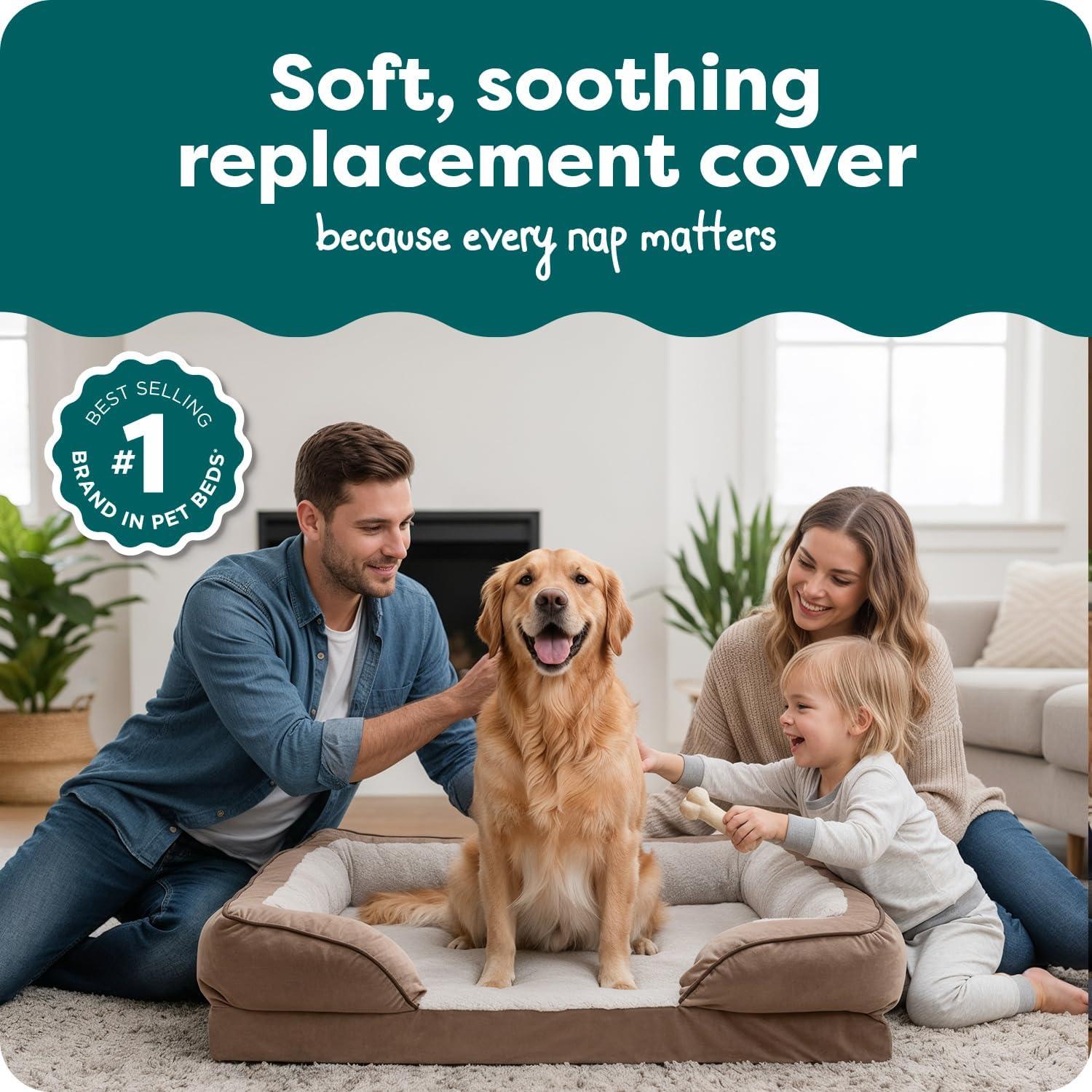imageFurhaven Replacement Dog Bed Cover Sherpa ampamp Chenille SofaStyle Machine Washable Coffee MediumBrownstone