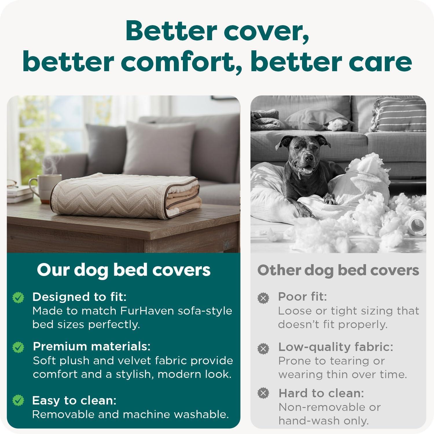imageFurhaven Replacement Dog Bed Cover Sherpa ampamp Chenille SofaStyle Machine Washable Coffee MediumBrownstone