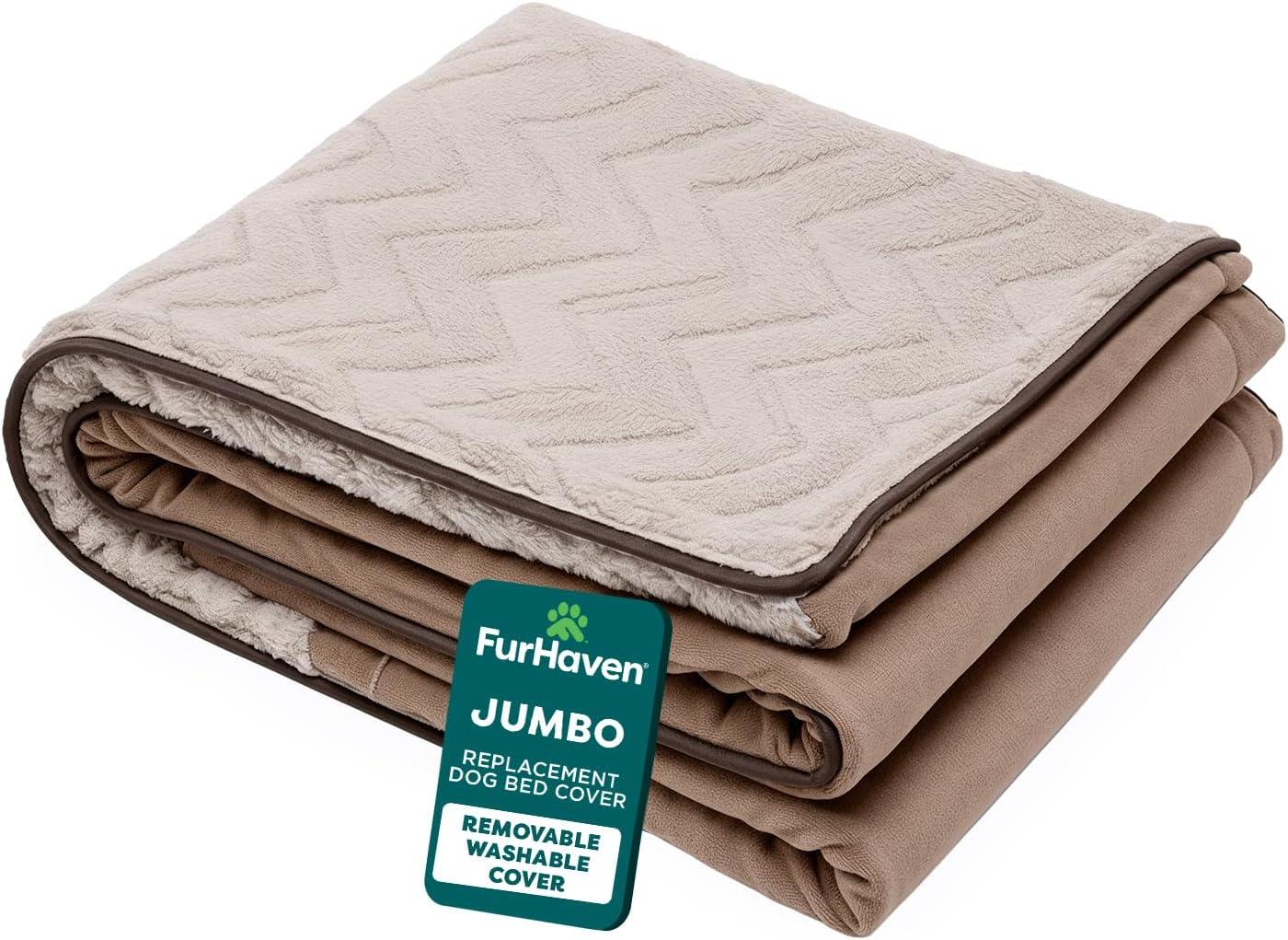 imageFurhaven Replacement Dog Bed Cover Sherpa ampamp Chenille SofaStyle Machine Washable Coffee MediumBrownstone