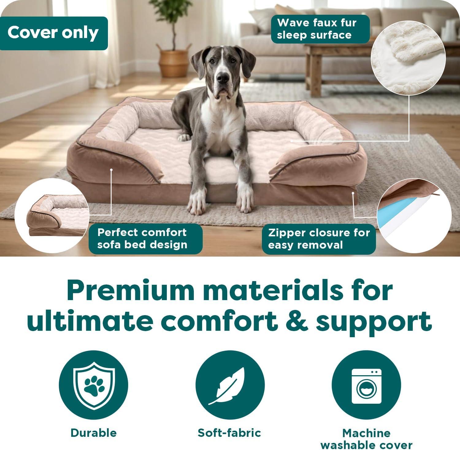 imageFurhaven Replacement Dog Bed Cover Sherpa ampamp Chenille SofaStyle Machine Washable Coffee MediumBrownstone