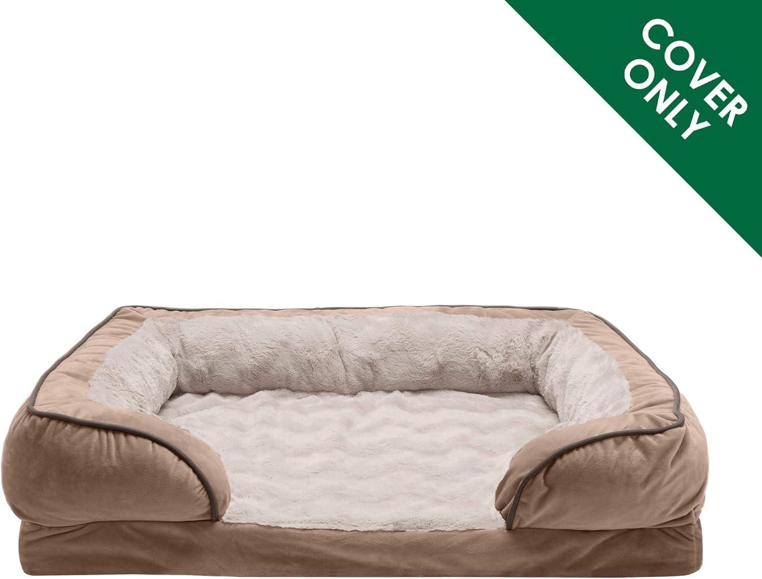 imageFurhaven Replacement Dog Bed Cover Sherpa ampamp Chenille SofaStyle Machine Washable Coffee MediumBrownstone