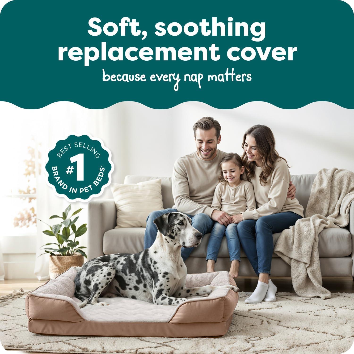 imageFurhaven Replacement Dog Bed Cover Sherpa ampamp Chenille SofaStyle Machine Washable Coffee MediumBrownstone