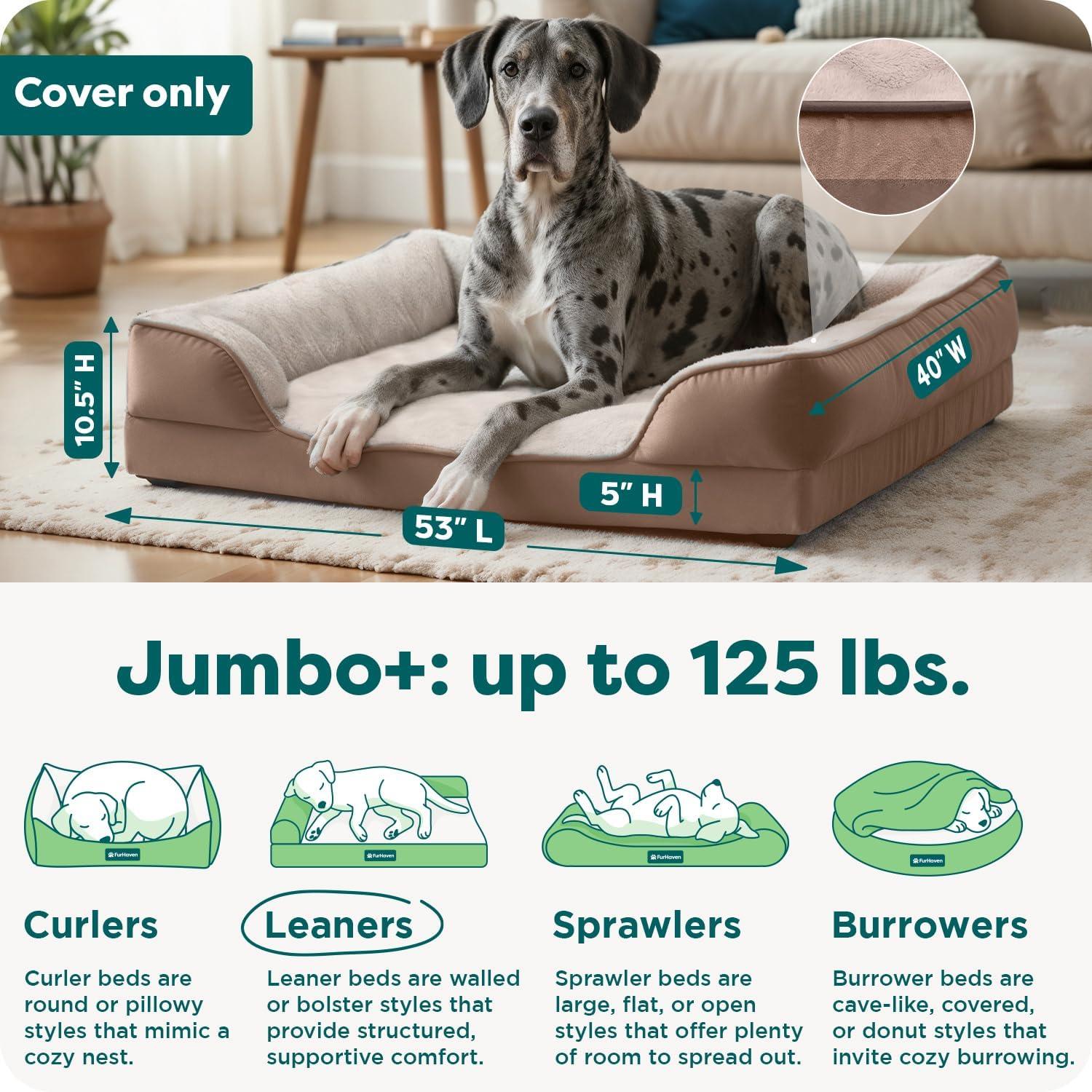 imageFurhaven Replacement Dog Bed Cover Sherpa ampamp Chenille SofaStyle Machine Washable Coffee MediumBrownstone