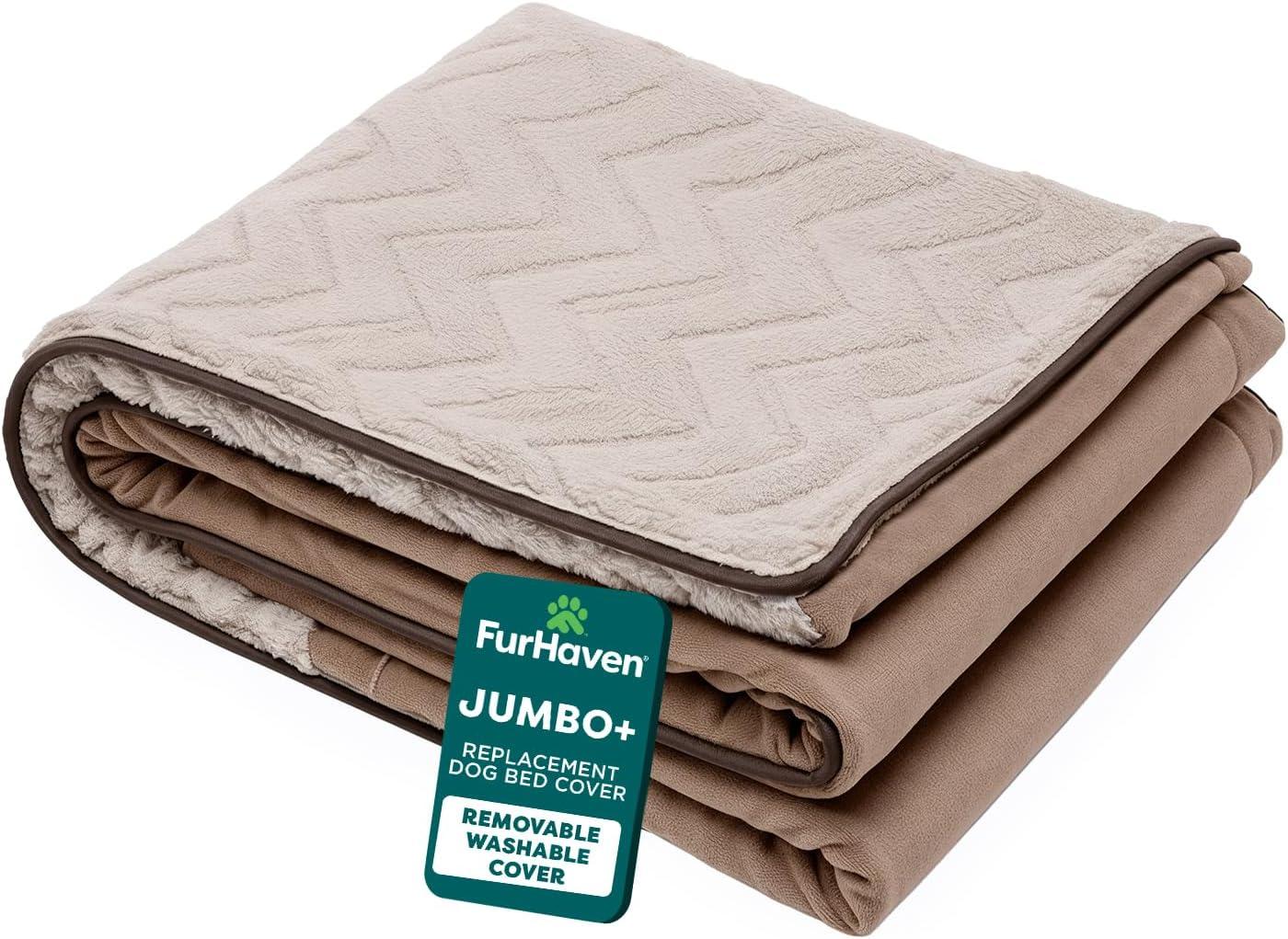 imageFurhaven Replacement Dog Bed Cover Sherpa ampamp Chenille SofaStyle Machine Washable Coffee MediumBrownstone