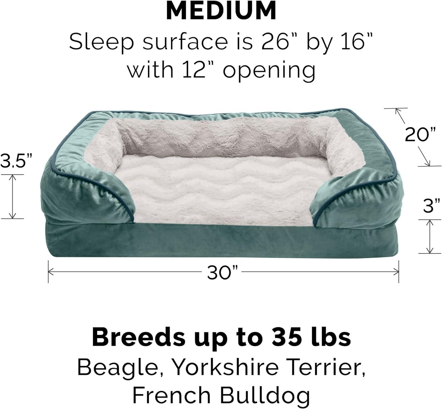 imageFurhaven Replacement Dog Bed Cover Sherpa ampamp Chenille SofaStyle Machine Washable Coffee MediumCeladon Green