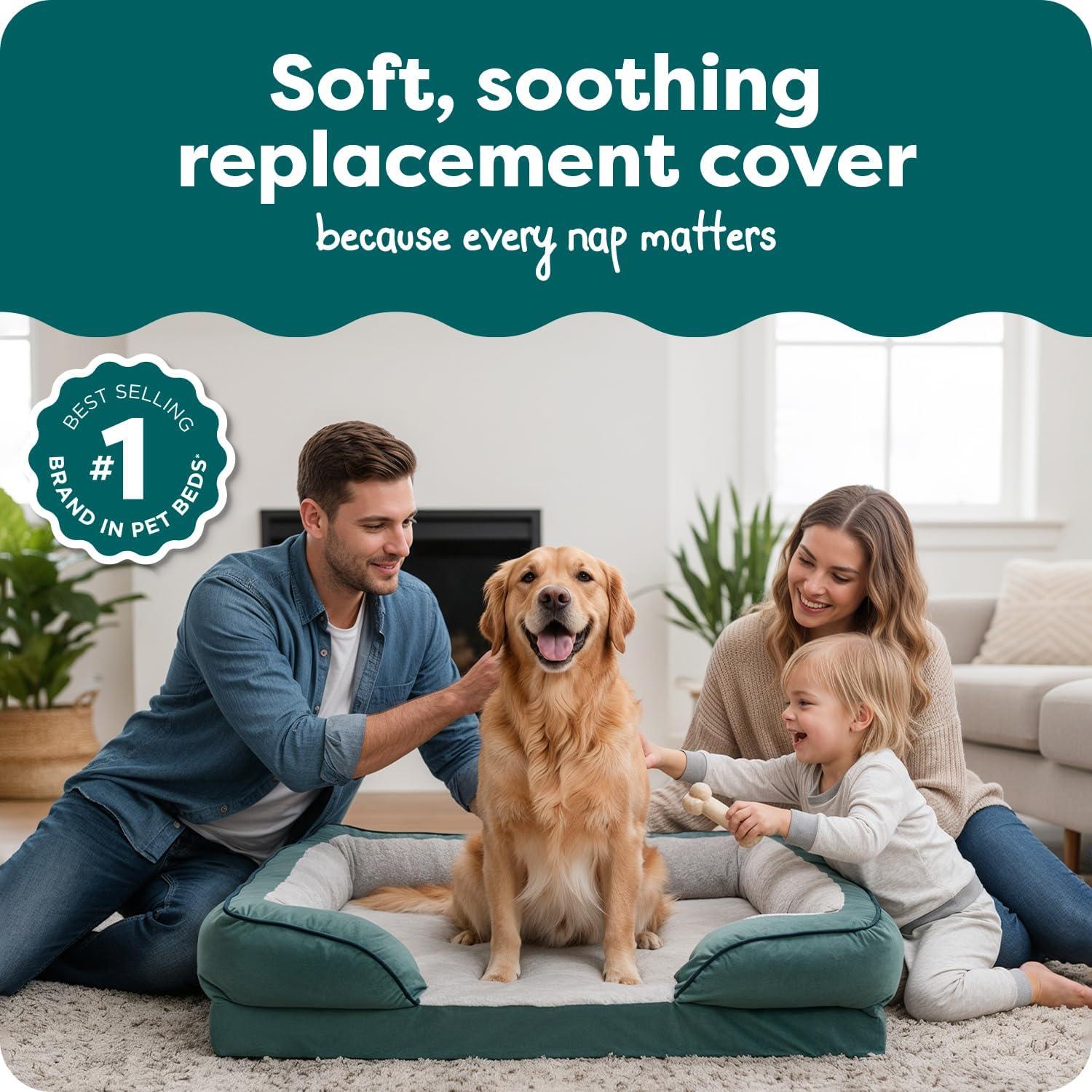 imageFurhaven Replacement Dog Bed Cover Sherpa ampamp Chenille SofaStyle Machine Washable Coffee MediumCeladon Green