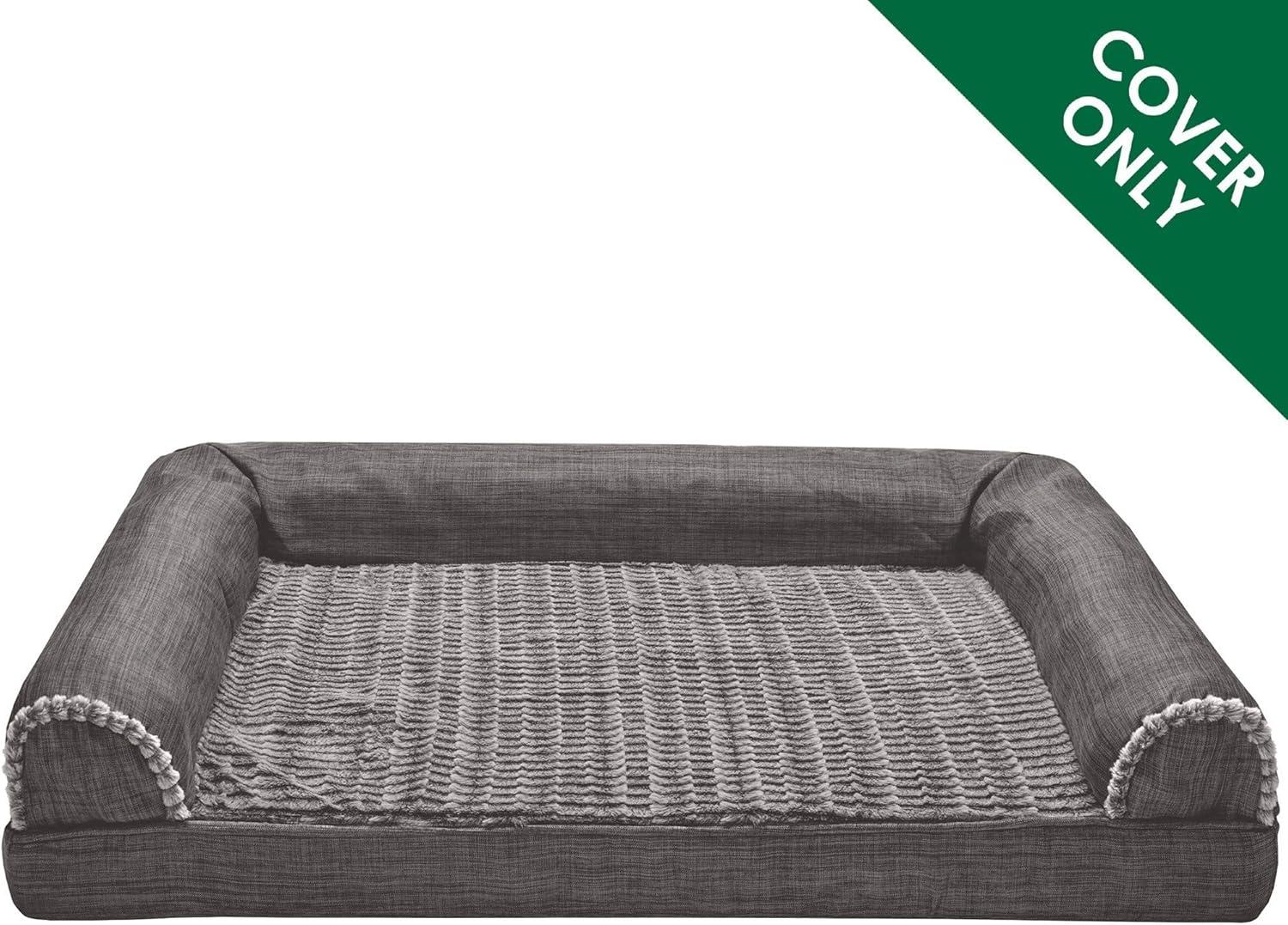 imageFurhaven Replacement Dog Bed Cover Sherpa ampamp Chenille SofaStyle Machine Washable Coffee MediumCharcoal