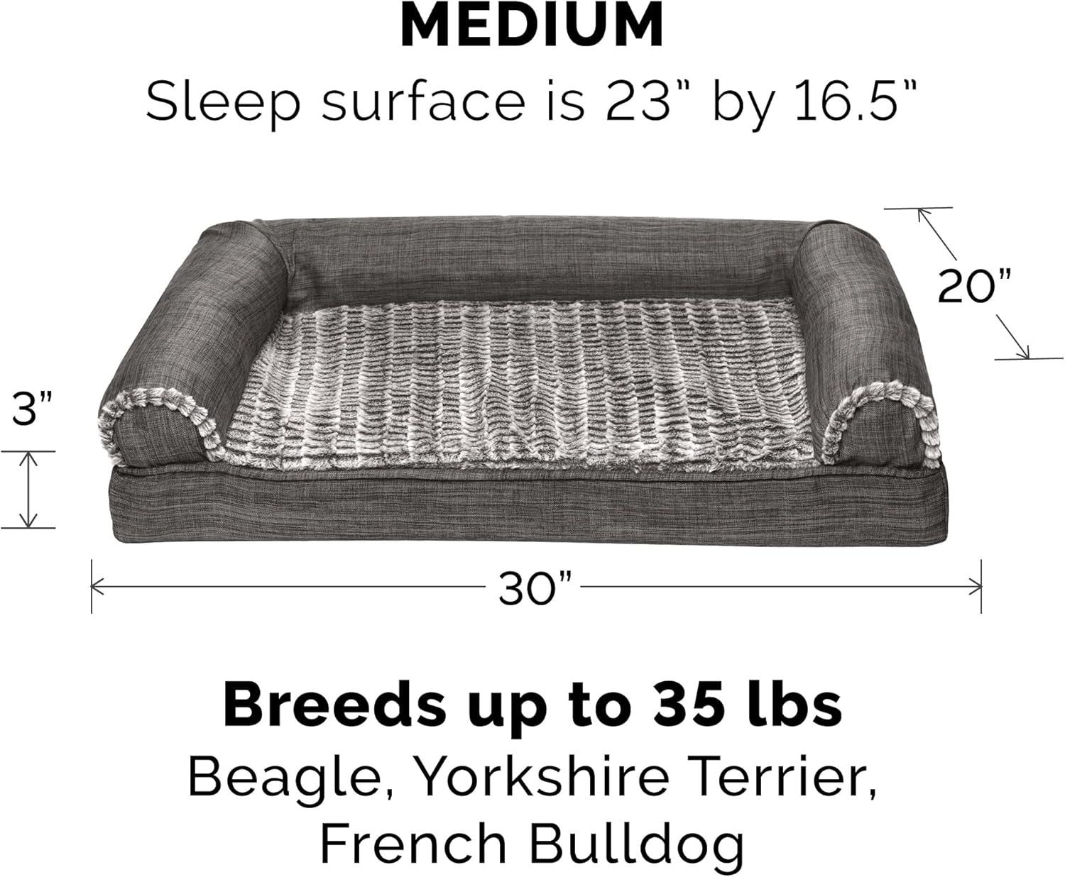 imageFurhaven Replacement Dog Bed Cover Sherpa ampamp Chenille SofaStyle Machine Washable Coffee MediumCharcoal